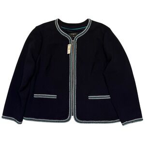Talbots Woman Navy Blue Textured Classic Quiet Luxury Zipper Blazer NWT Size 24W